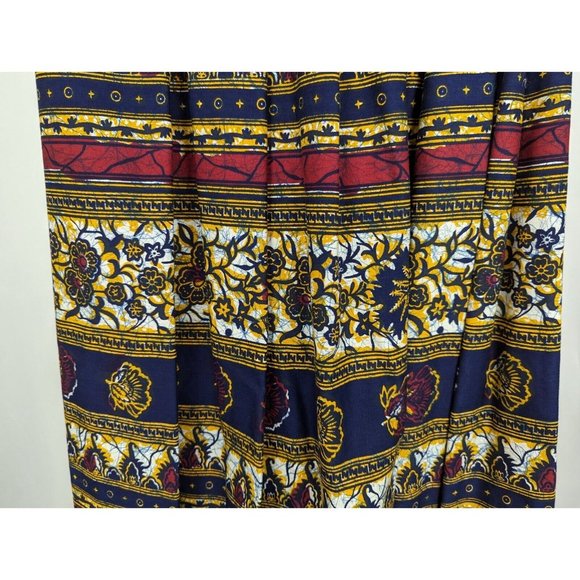 Vintage 70s Skirt Blue Red Yellow White Block Print Maxi Long Pleated Size M - Picture 3 of 4